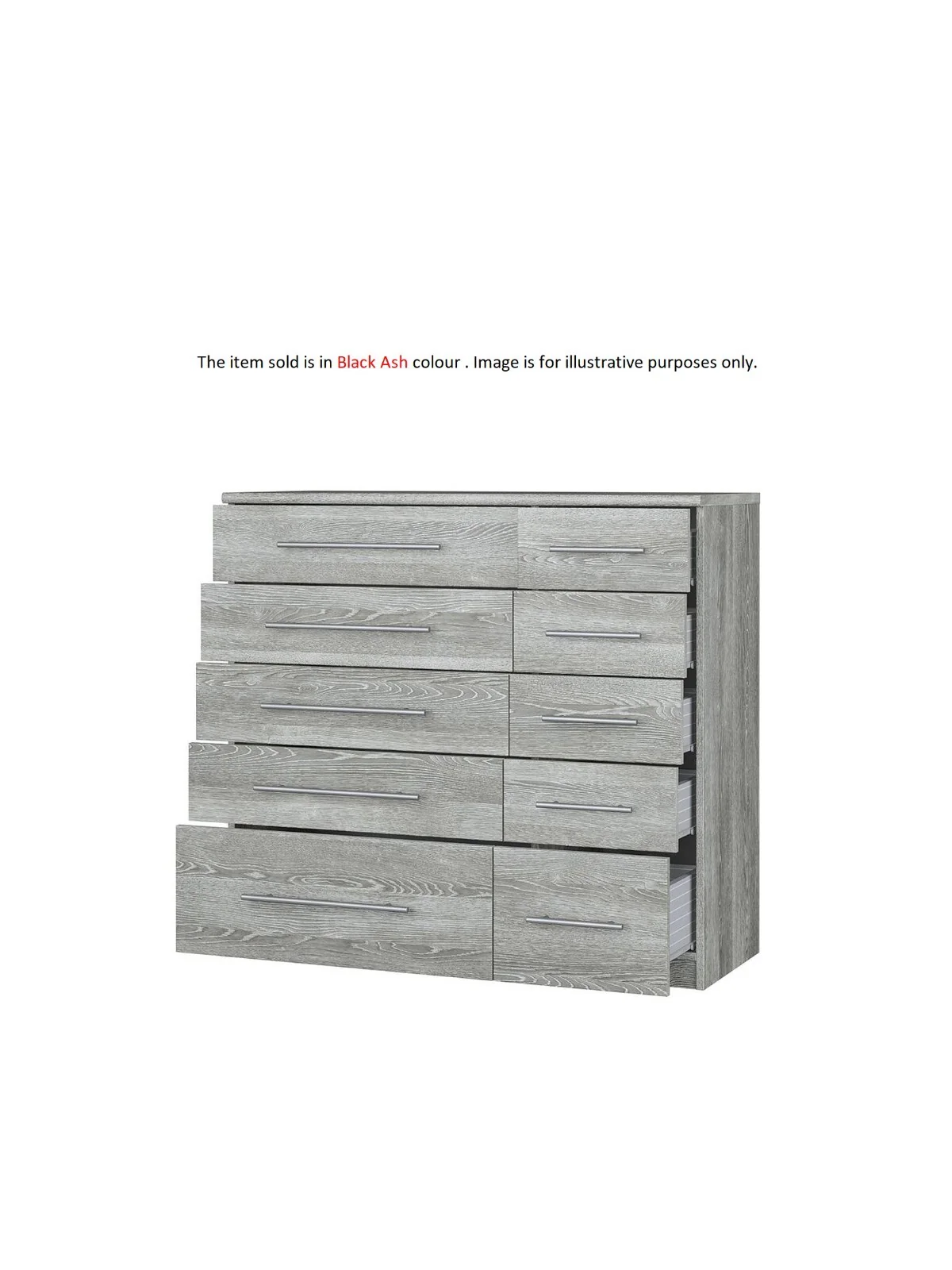 Prague 5+5 Graduated Chest of Drawers Black Ash Spacious Bedroom Storage - Image 2