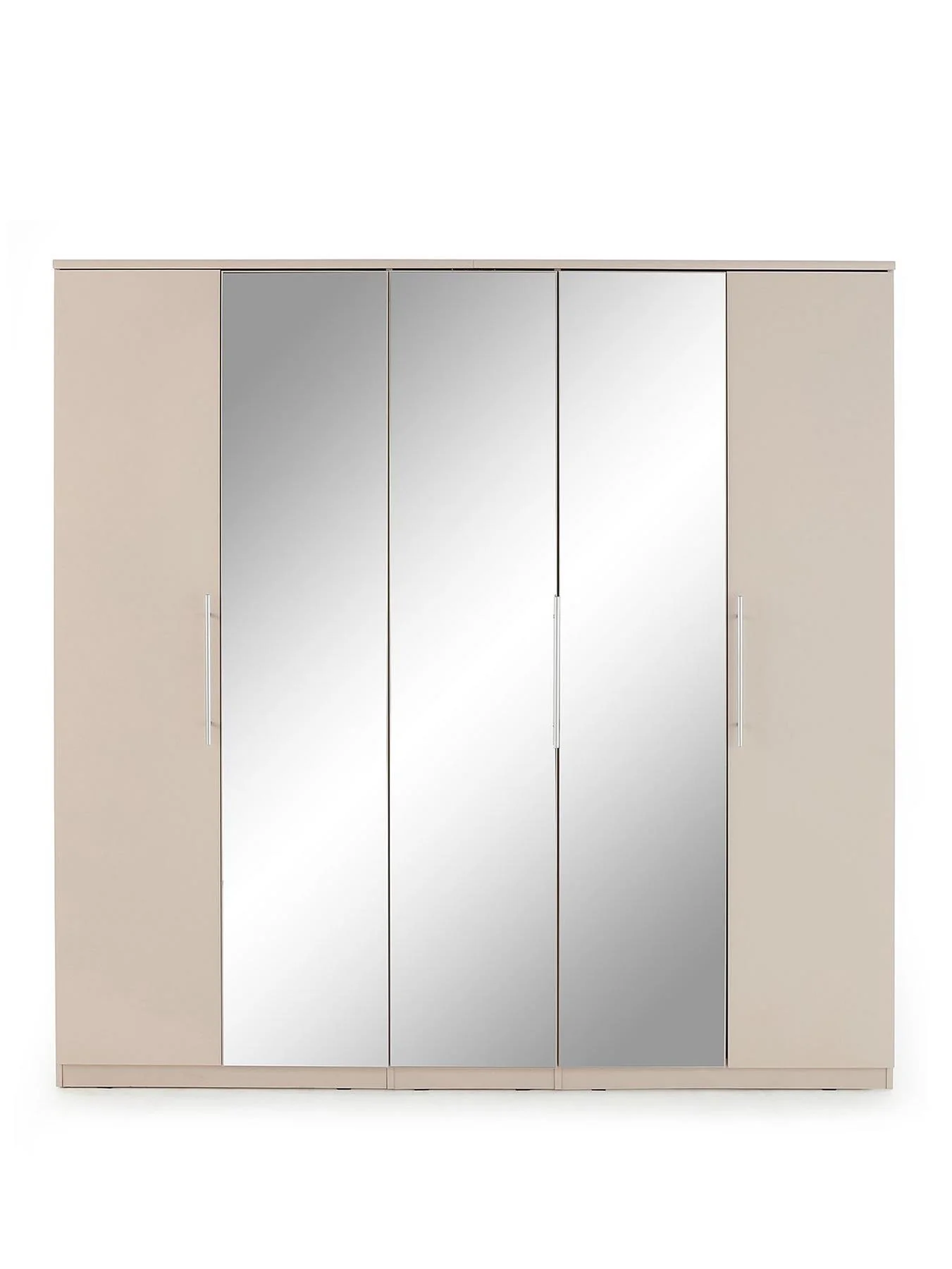 Prague 5 Door Mirrored Wardrobe Oatmeal Large Storage Solution - Image 2