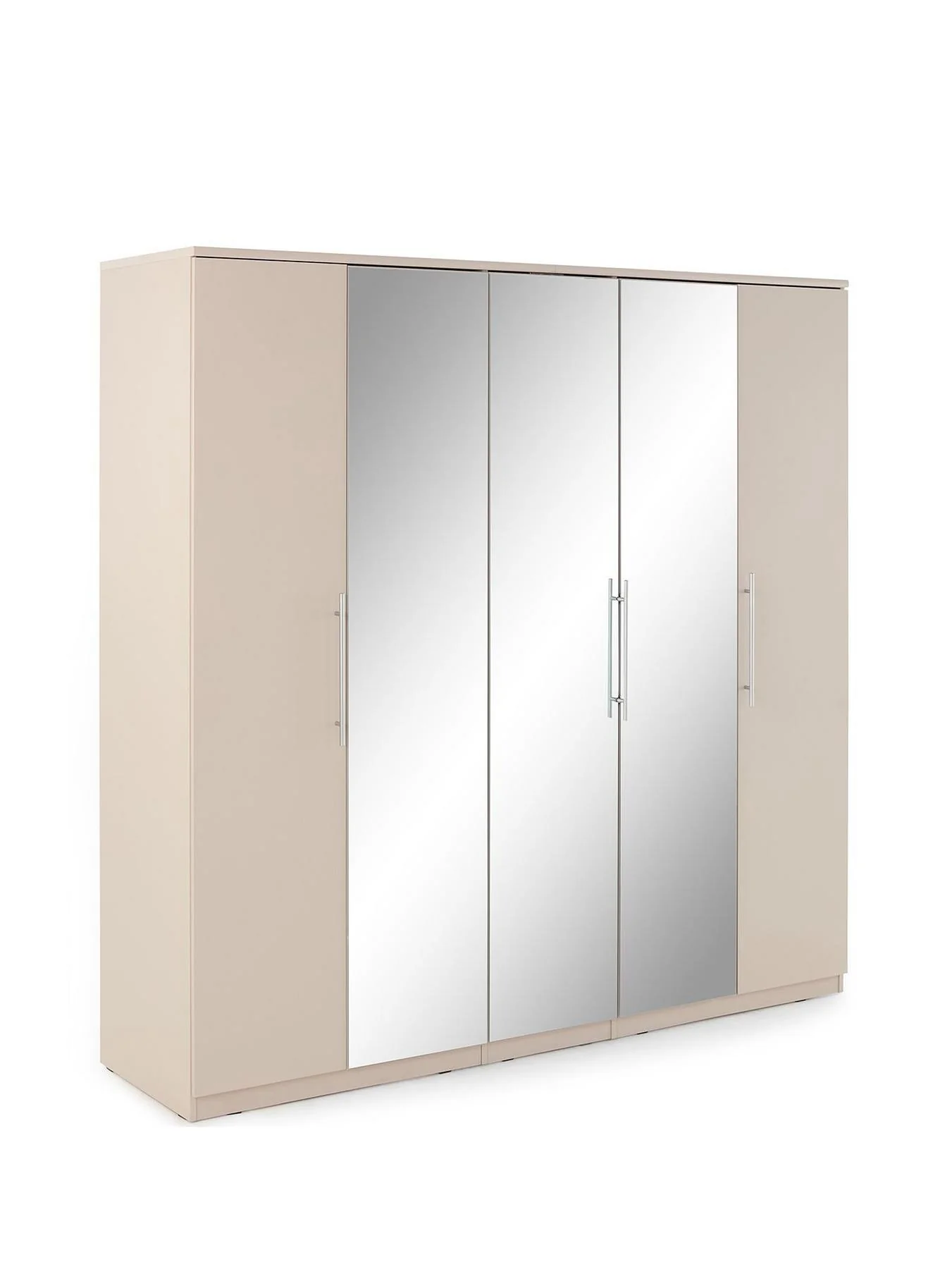 Prague 5 Door Mirrored Wardrobe Oatmeal Large Storage Solution - Image 3