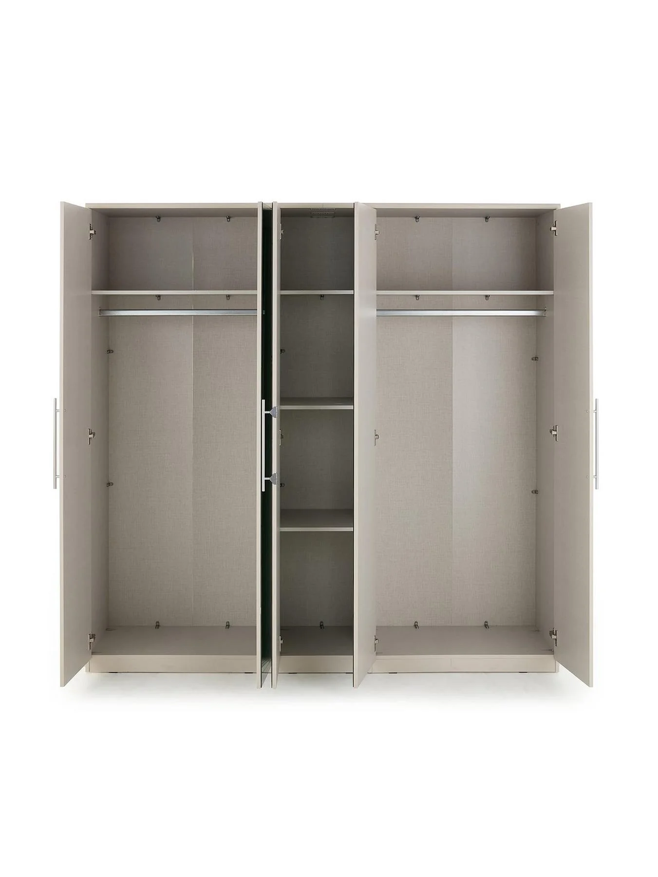 Prague 5 Door Mirrored Wardrobe Oatmeal Large Storage Solution - Image 4