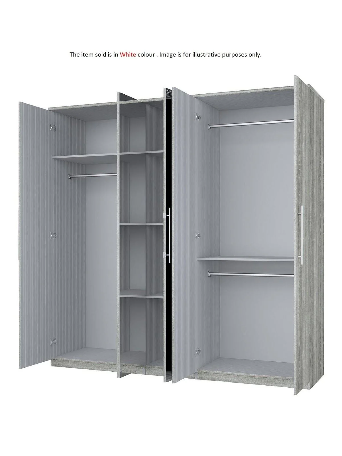 Prague 5 Door Mirrored Wardrobe White Ash Elegant and Spacious Bedroom Storage - Image 2