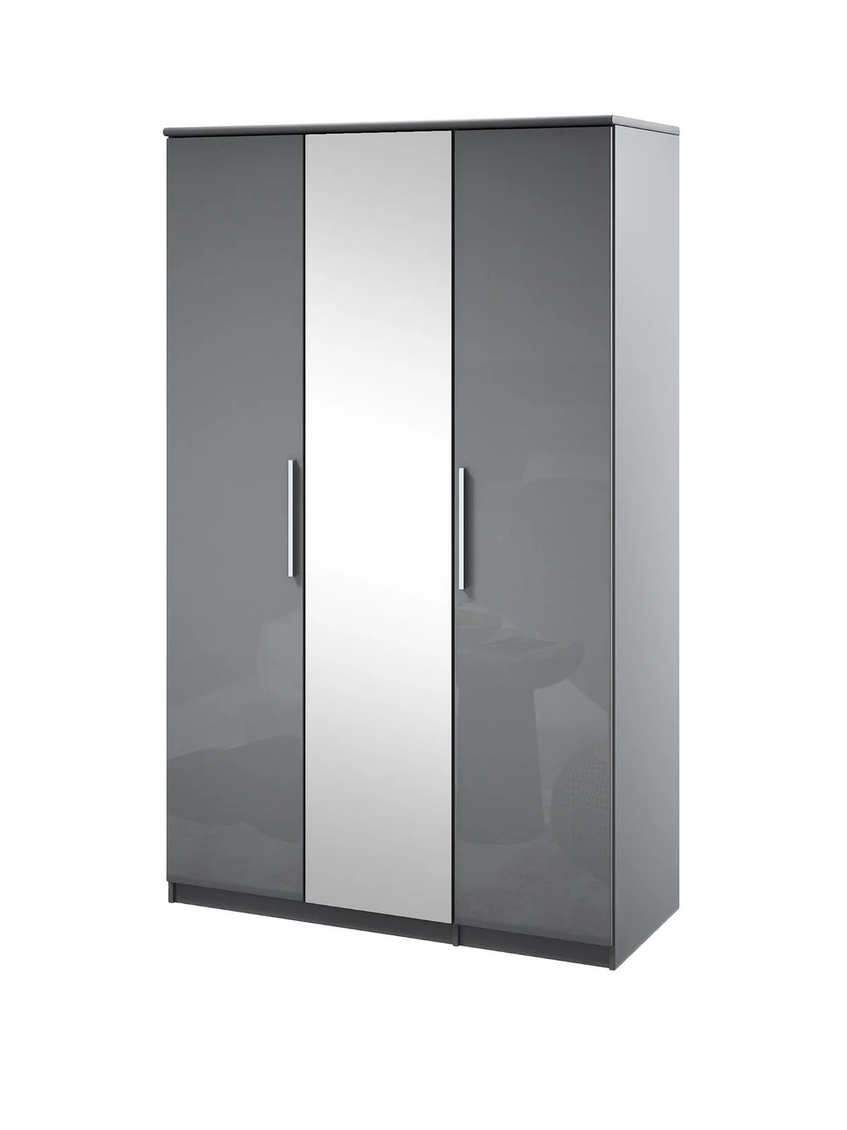 Prague Gloss 3 Door Mirrored Wardrobe | Grey High-Gloss | Modern Bedroom Storage - Image 3