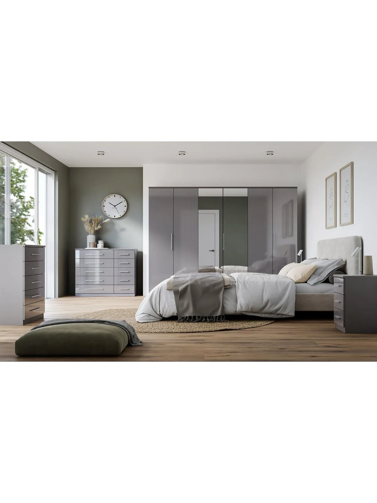 Prague Gloss 3 Door Mirrored Wardrobe | Grey High-Gloss | Modern Bedroom Storage - Image 6
