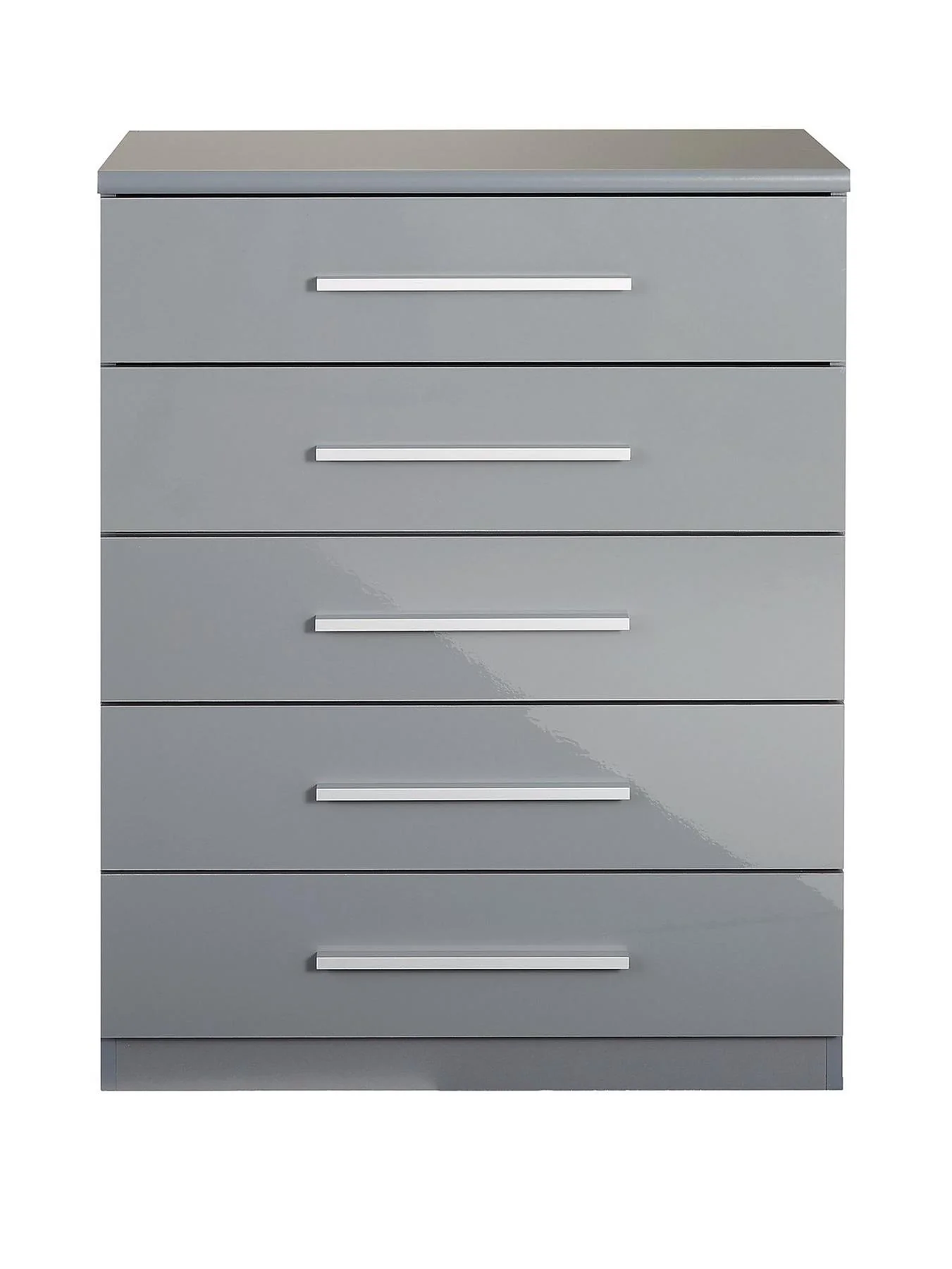 Prague Gloss 5 Drawer Chest Grey Gloss Storage Organiser Bedroom Furniture - Image 2