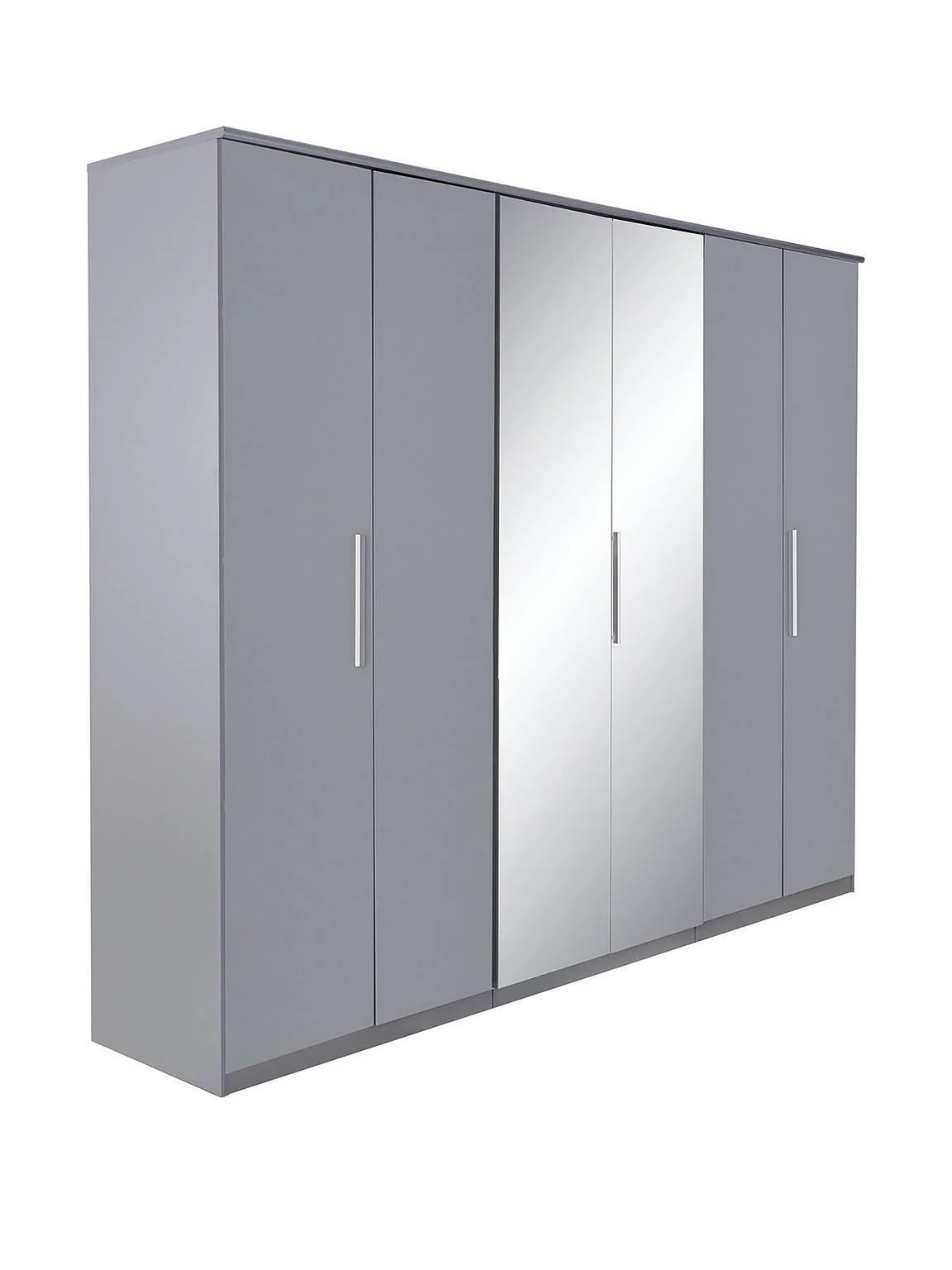 Prague Gloss 6 Door Mirrored Wardrobe Grey | Large Storage | Bedroom Organiser - Image 3