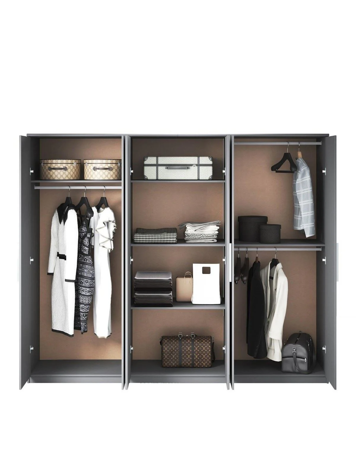 Prague Gloss 6 Door Mirrored Wardrobe Grey | Large Storage | Bedroom Organiser - Image 4