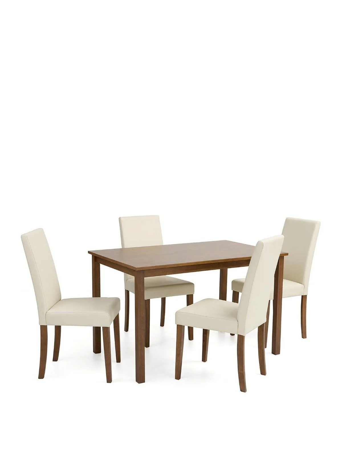 Primo 120cm Dining Set Dark Wood/Cream | Table & 4 Faux Leather Chairs - Image 2