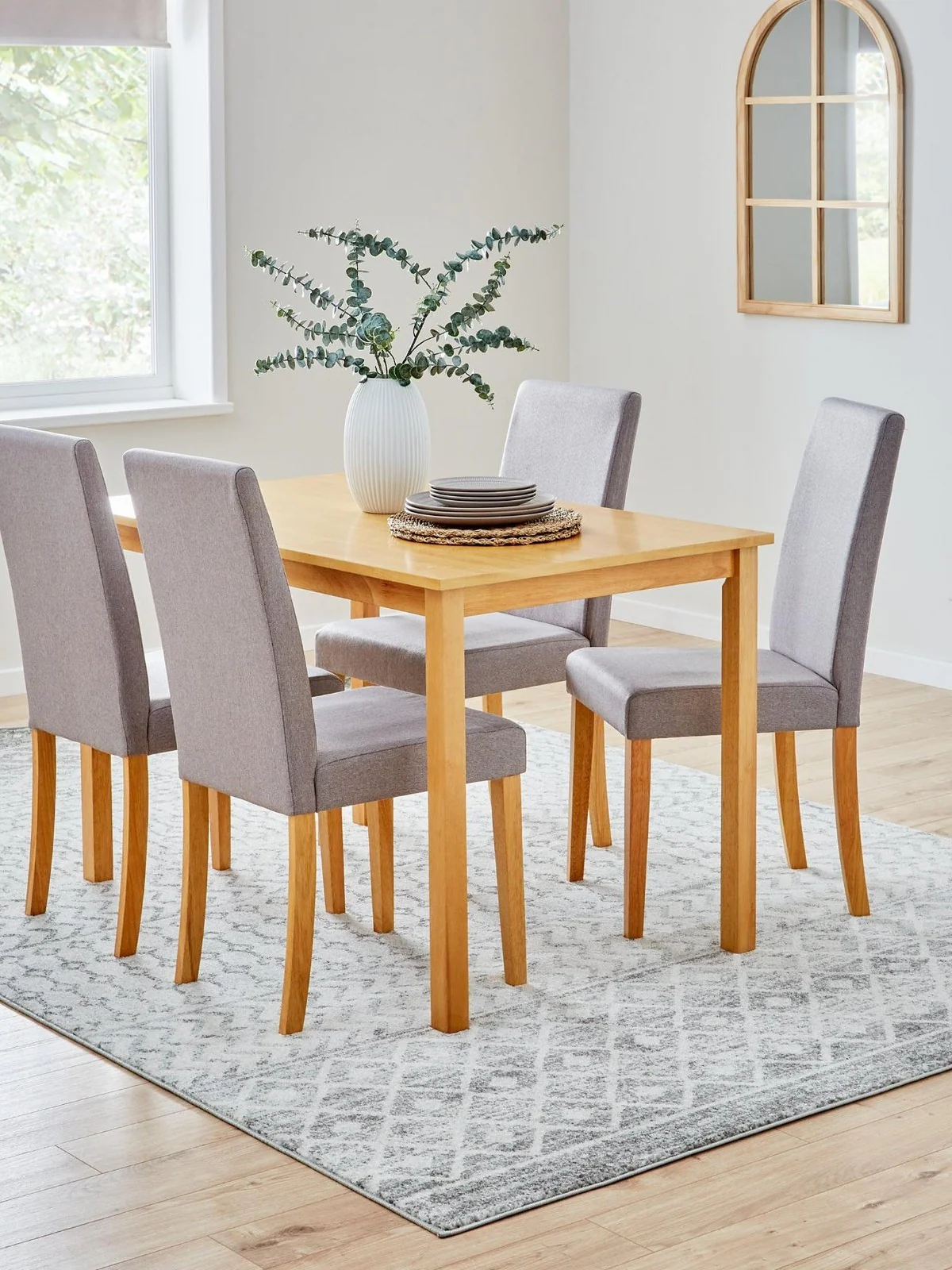 Primo 120cm Dining Table & 4 Fabric Chairs Set Wood Grey Modern - Image 2