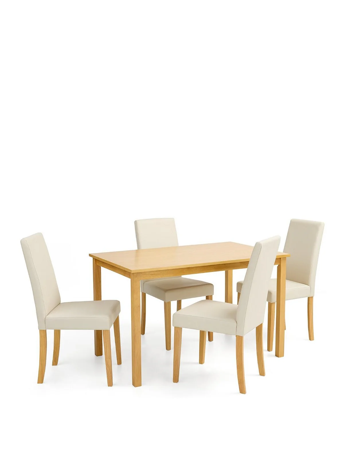 Primo 120cm Dining Table & 4 Faux Leather Chairs Set Wood Cream Contemporary - Image 2