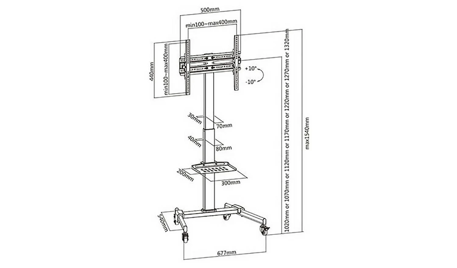 ProperAV Mobile TV Stand on Wheels Up to 55 Inch Black Media Storage - Image 2