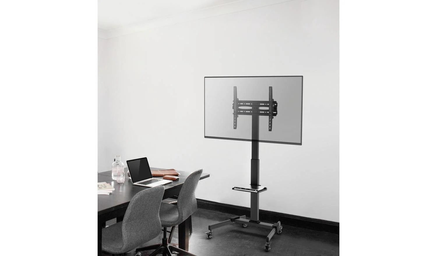 ProperAV Mobile TV Stand on Wheels Up to 55 Inch Black Media Storage - Image 3