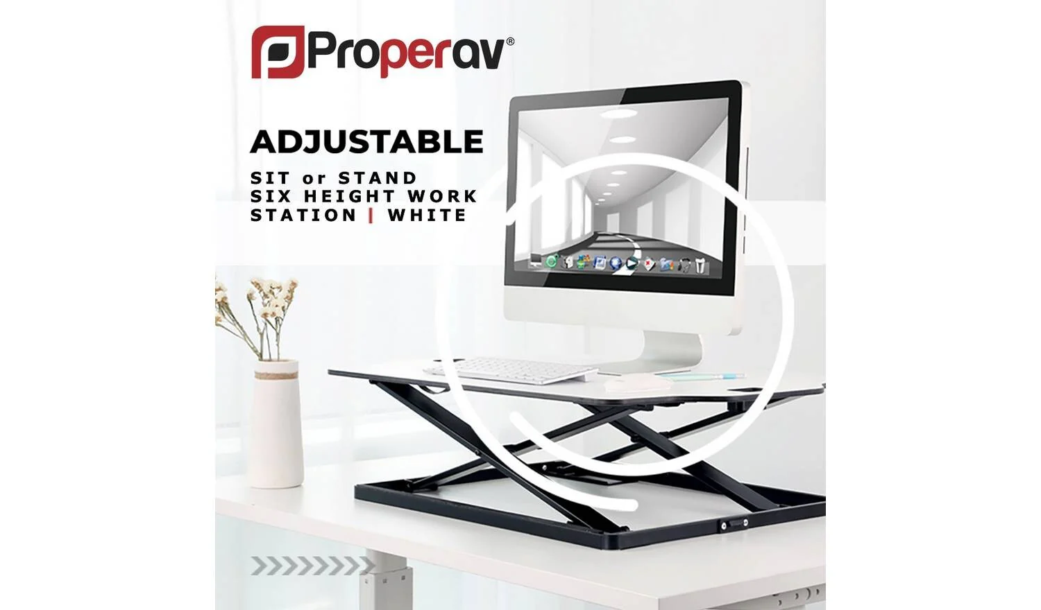 ProperAV Slim Profile Stand Up Desk Workstation White Ergonomic Home Office - Image 3