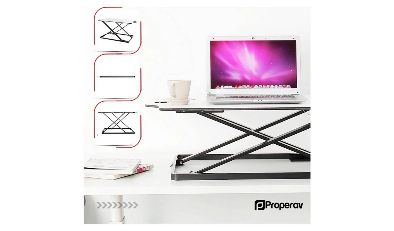 ProperAV Slim Profile Stand Up Desk Workstation White Ergonomic Home Office - Image 5