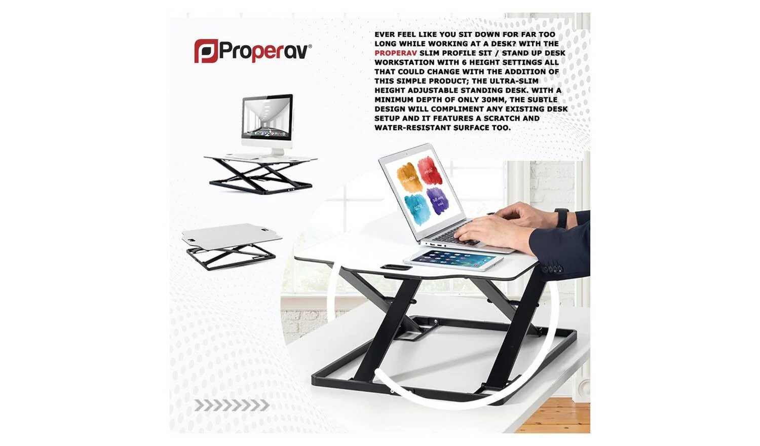 ProperAV Slim Profile Stand Up Desk Workstation White Ergonomic Home Office - Image 6