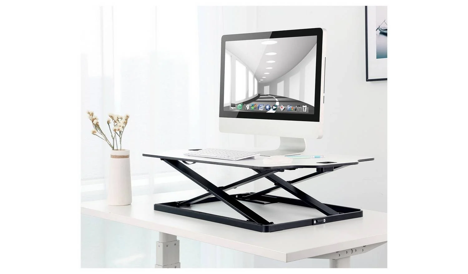 ProperAV Slim Profile Stand Up Desk Workstation White Ergonomic Home Office - Image 7