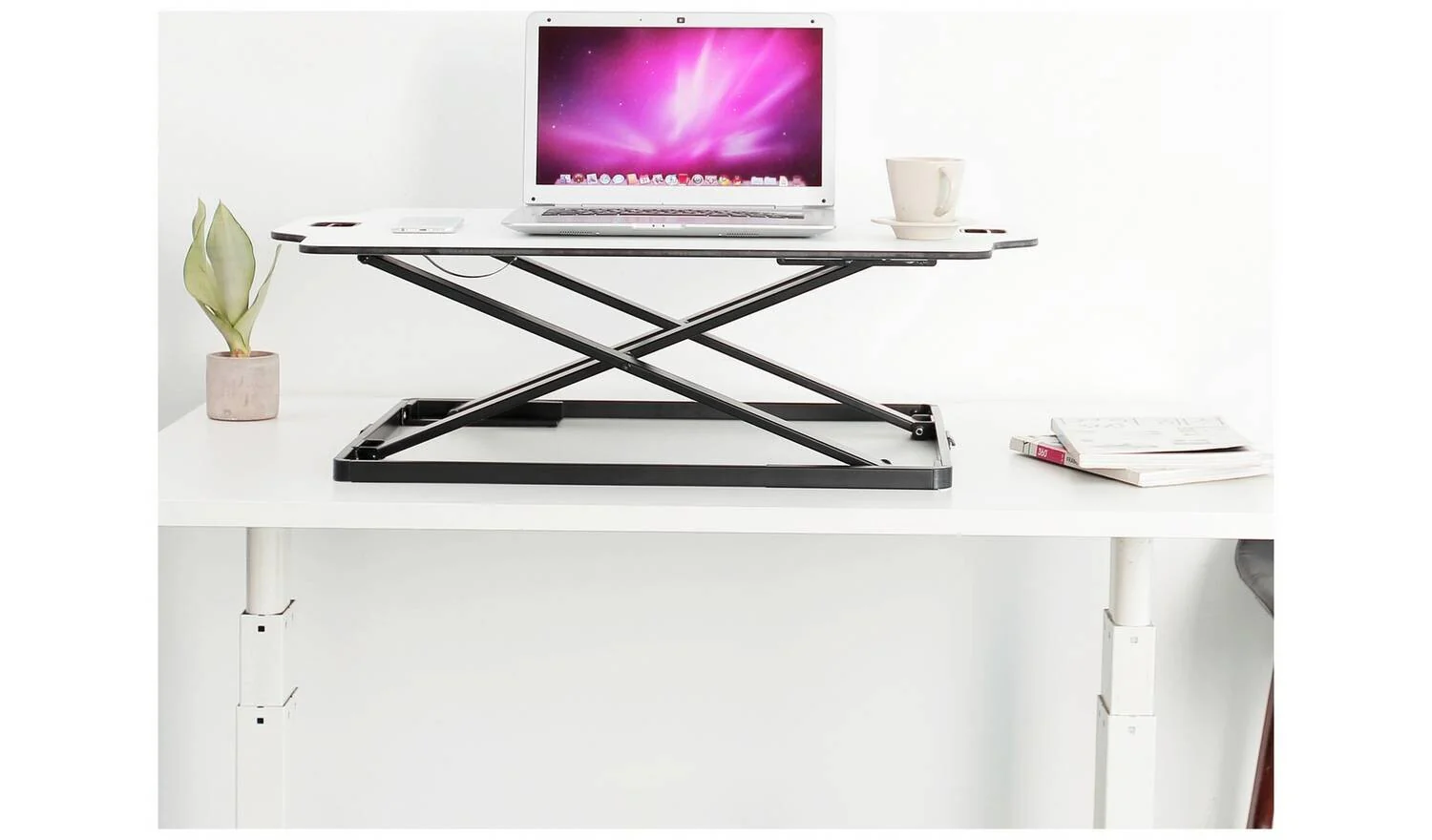 ProperAV Slim Profile Stand Up Desk Workstation White Ergonomic Home Office - Image 8