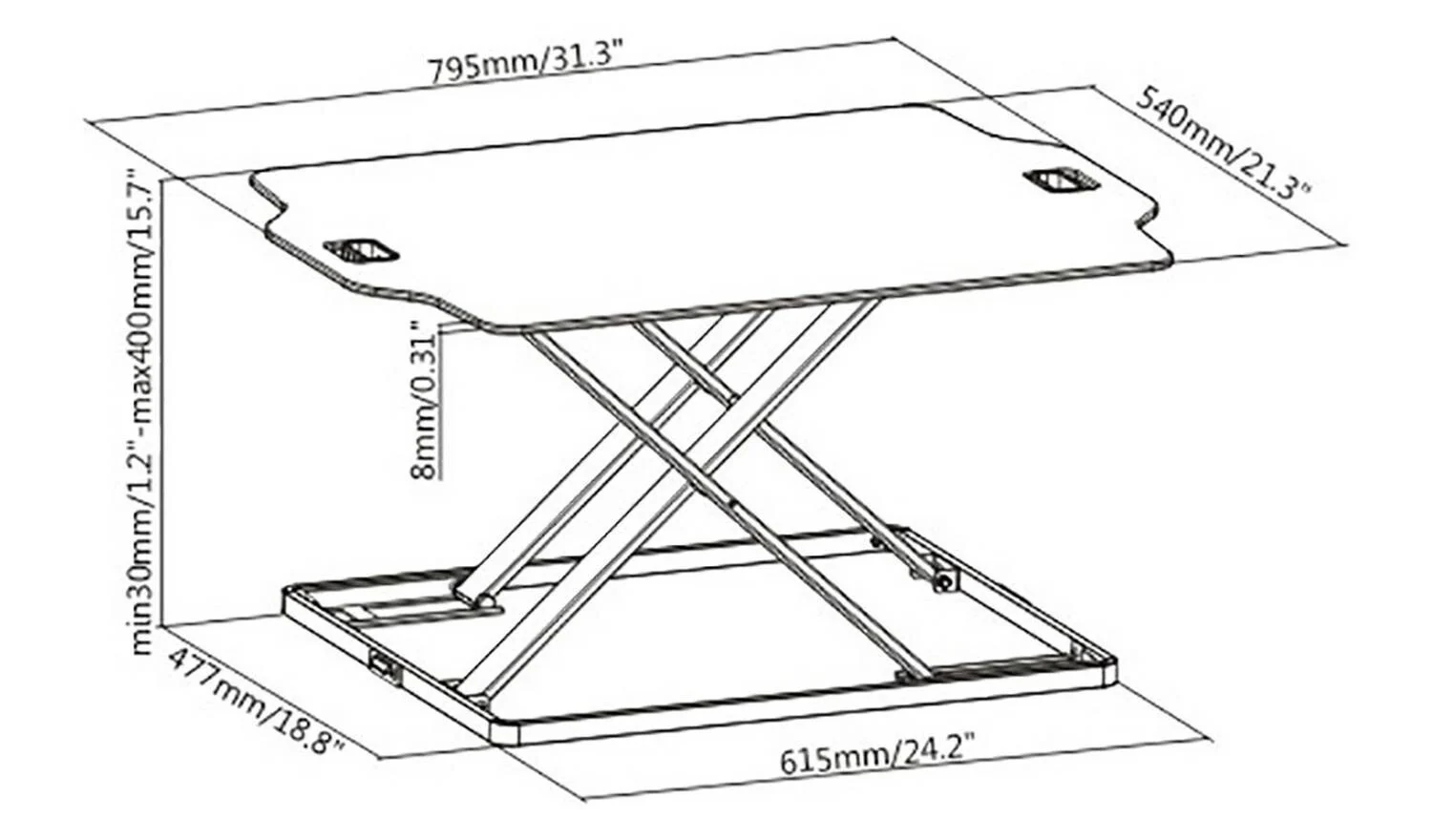 ProperAV Slim Profile Stand Up Desk Workstation White Ergonomic Home Office - Image 9