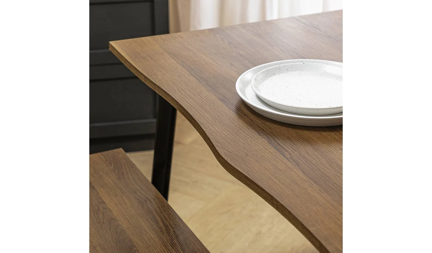 Railo Walnut Dining Table & 2 Walnut Benches Modern Kitchen Furniture - Image 4