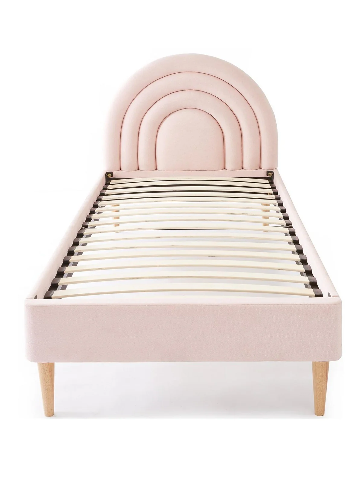 Rainbow Single Bed Frame Pink | Woven Fabric | Padded Headboard - Image 2