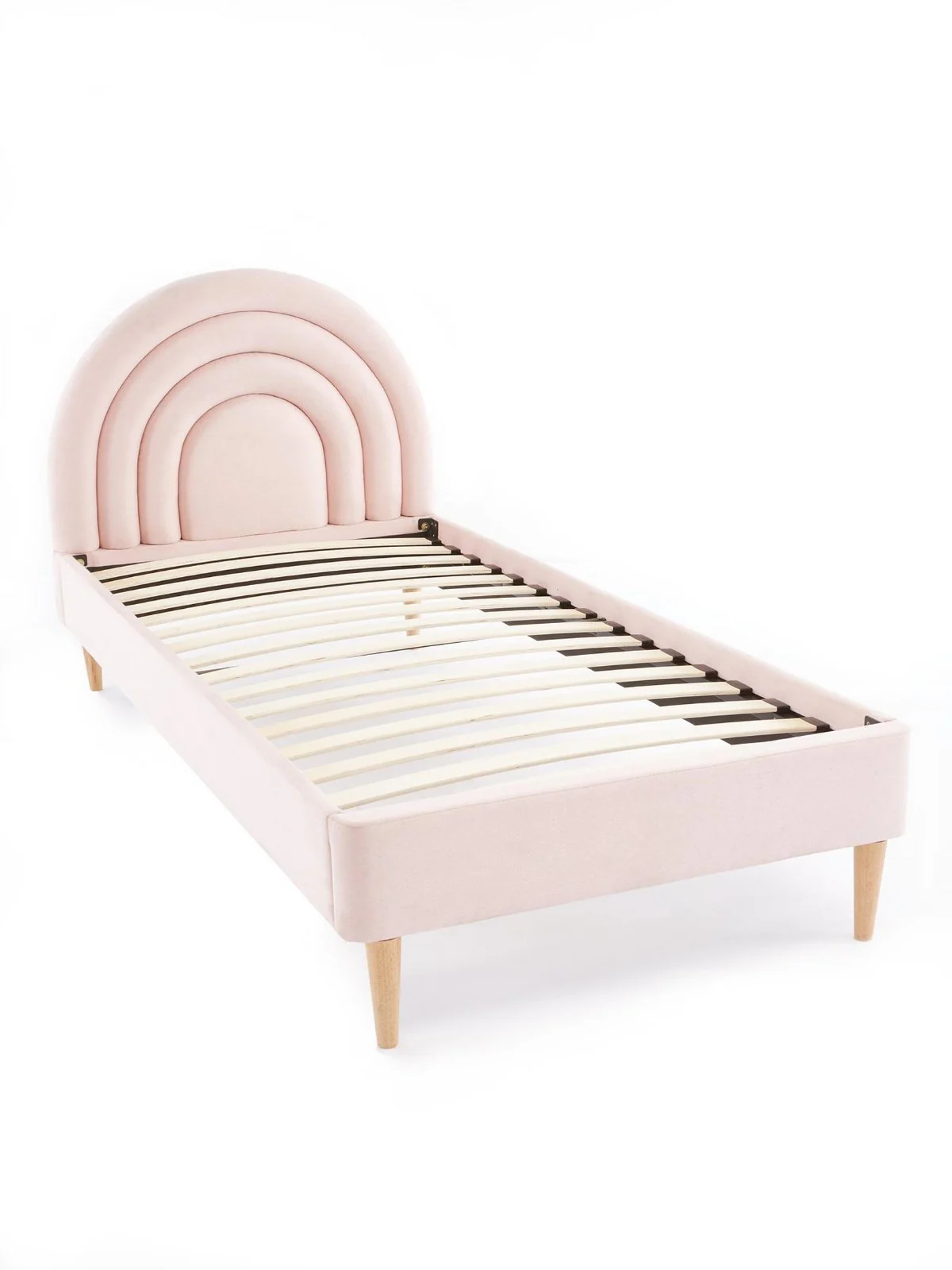 Rainbow Single Bed Frame Pink | Woven Fabric | Padded Headboard - Image 3