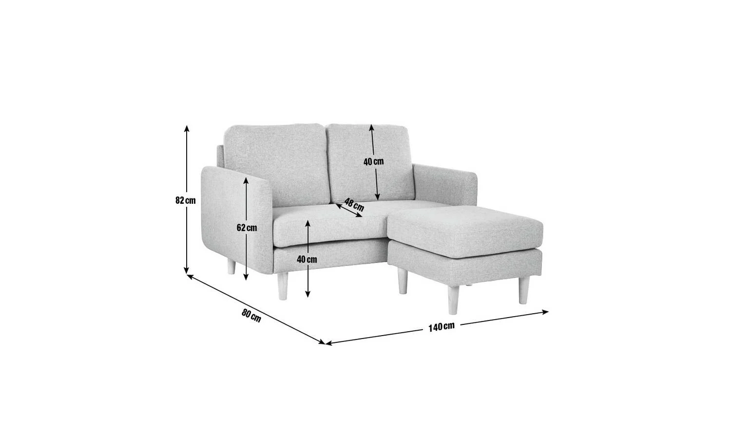 Remi Fabric 2 Seater Chaise Sofa Charcoal Comfortable Lounge Corner - Image 8