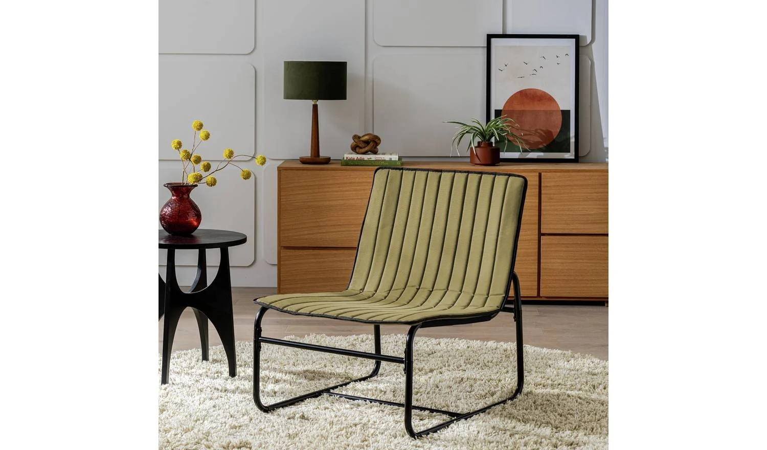 Riba Fabric Sling Accent Chair Khaki Comfortable Lounge Chair Design - Image 2