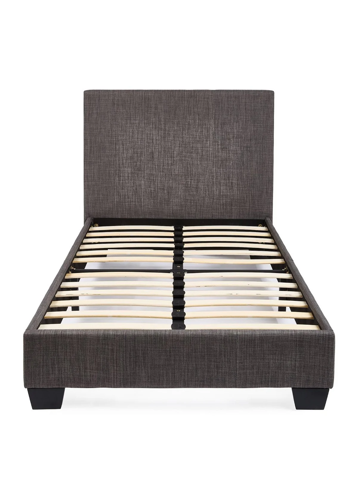Riley Fabric Single Bed Frame Dark Grey Upholstered Headboard Bedroom - Image 2