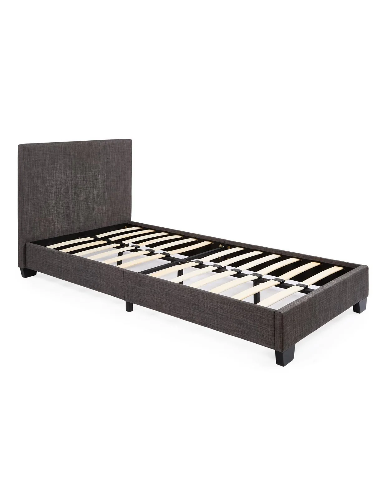 Riley Fabric Single Bed Frame Dark Grey Upholstered Headboard Bedroom - Image 3