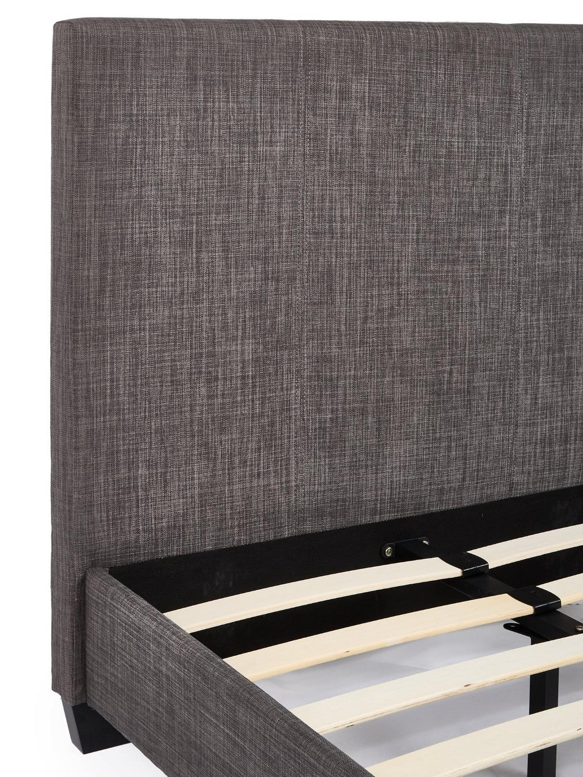 Riley Fabric Single Bed Frame Dark Grey Upholstered Headboard Bedroom - Image 4