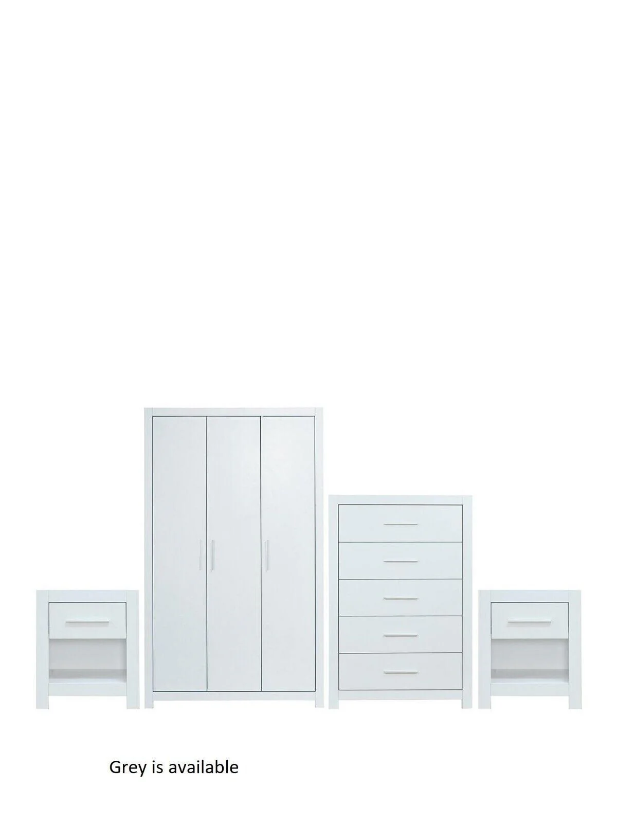 Rio 4 Piece Package - 3 Door Wardrobe, 5 Drawer Chest and 2 Bedside Chests Grey - Image 2
