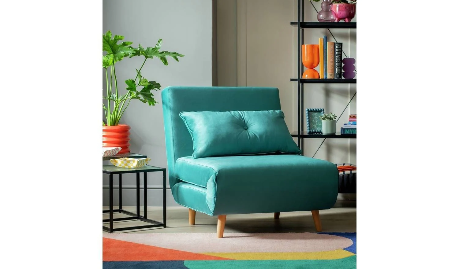 Roma Single Compact Fabric Chairbed Teal Convertible Sofa Guest Bed - Image 5