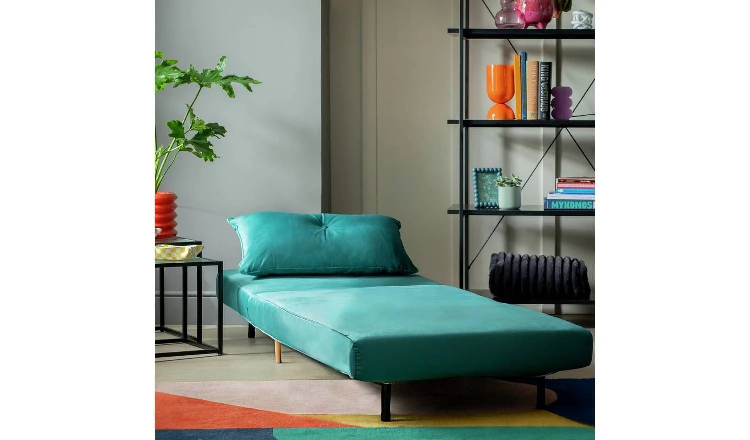 Roma Single Compact Fabric Chairbed Teal Convertible Sofa Guest Bed - Image 6