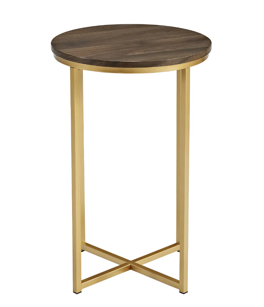 Round Side Table Dark Walnut/Gold Elegant Living Room Furniture - Image 2