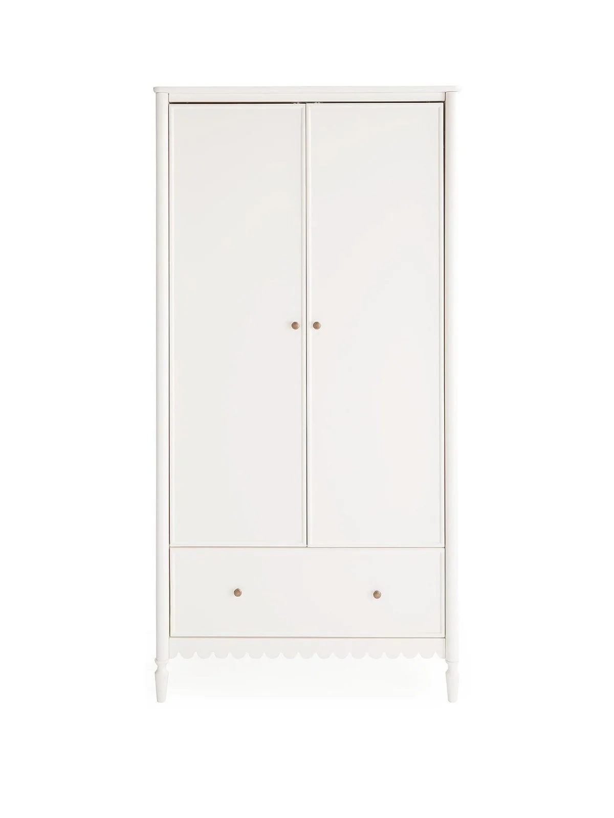 Scallop 2 Door Wardrobe White | Baroque Style | Drawer & Hanging Rail - Image 2