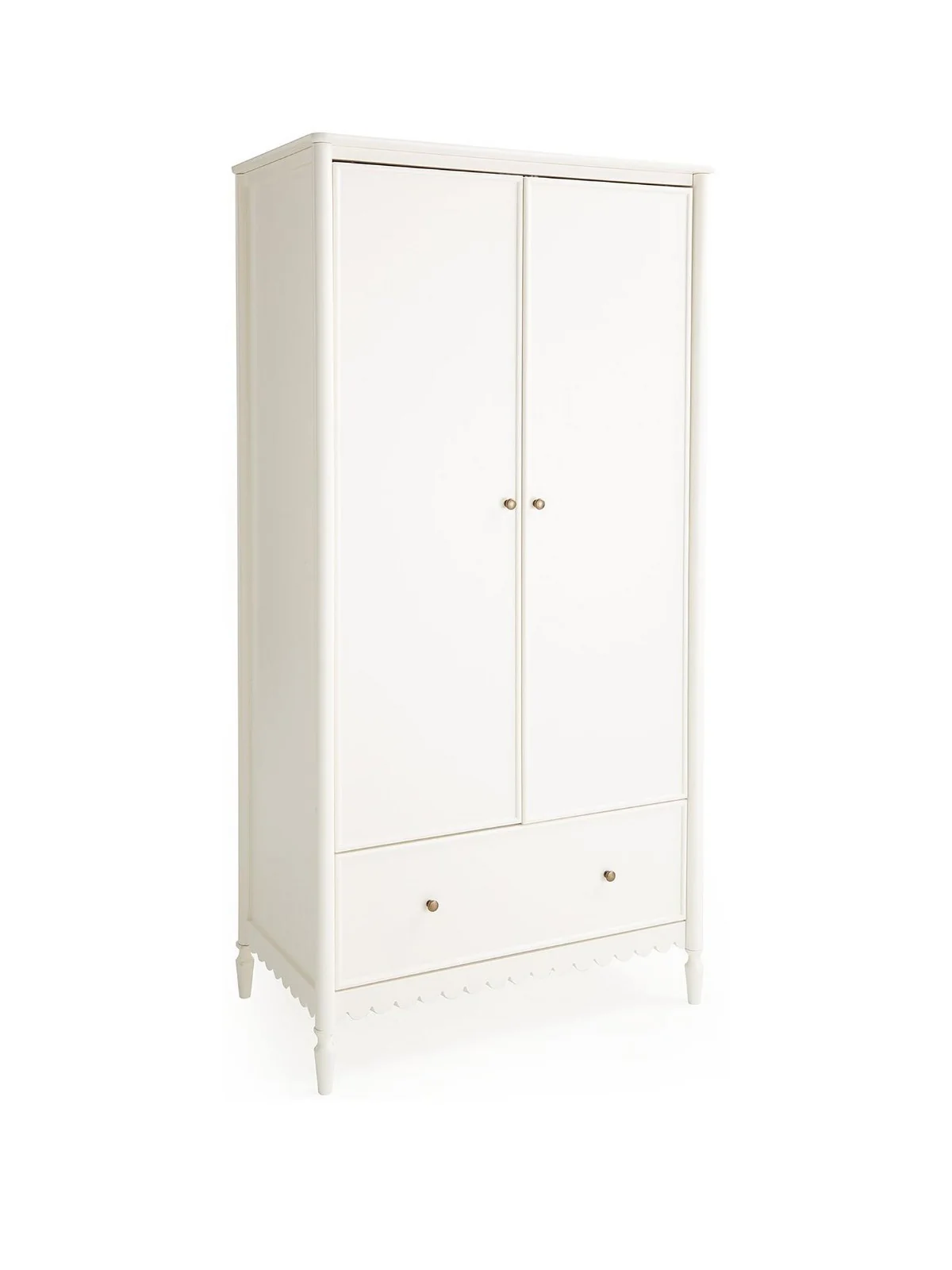 Scallop 2 Door Wardrobe White | Baroque Style | Drawer & Hanging Rail - Image 3