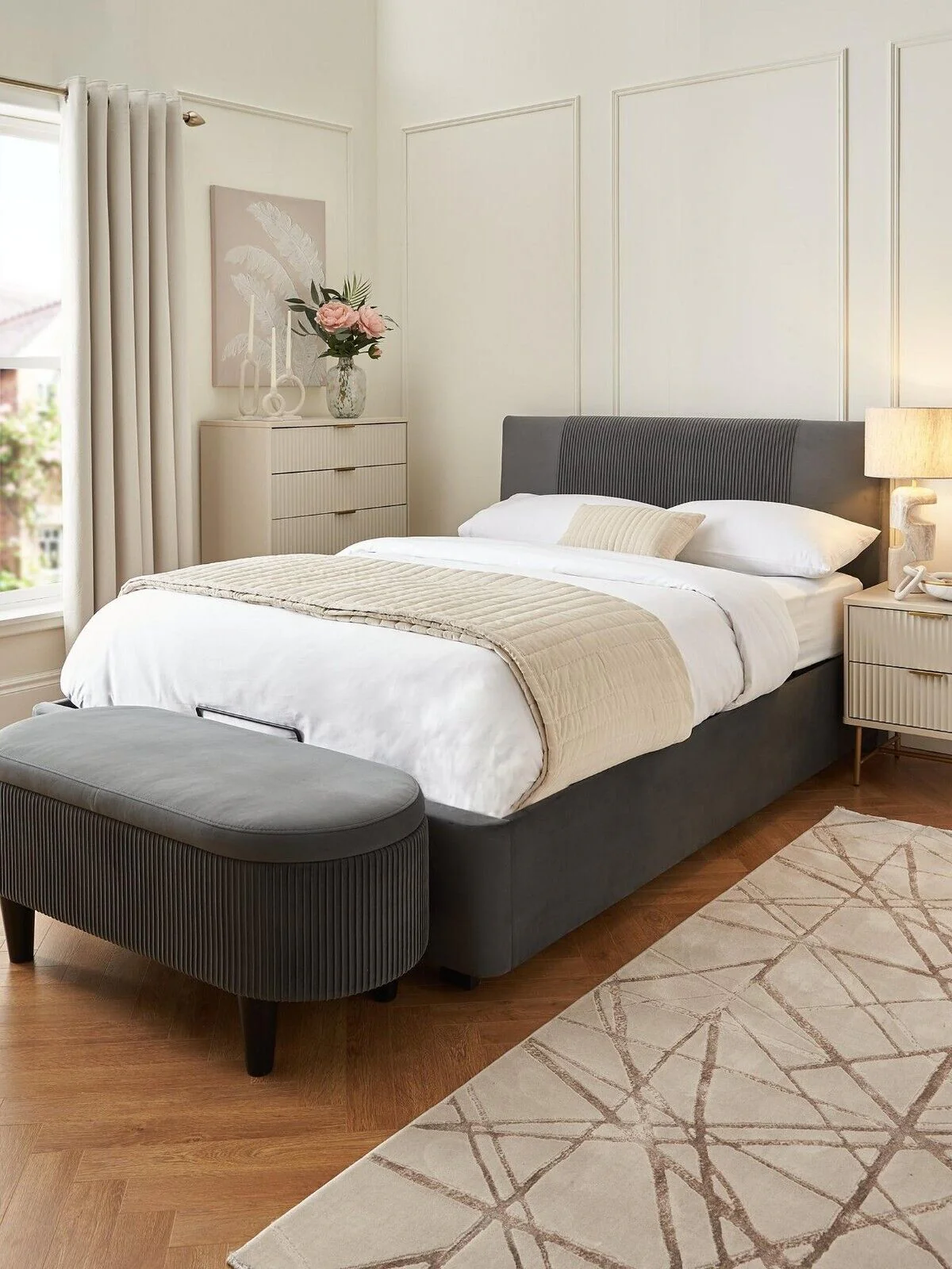 Serenity Lift Up Ottoman Fabric Bed King Size Grey Spacious Bedroom Storage - Image 4