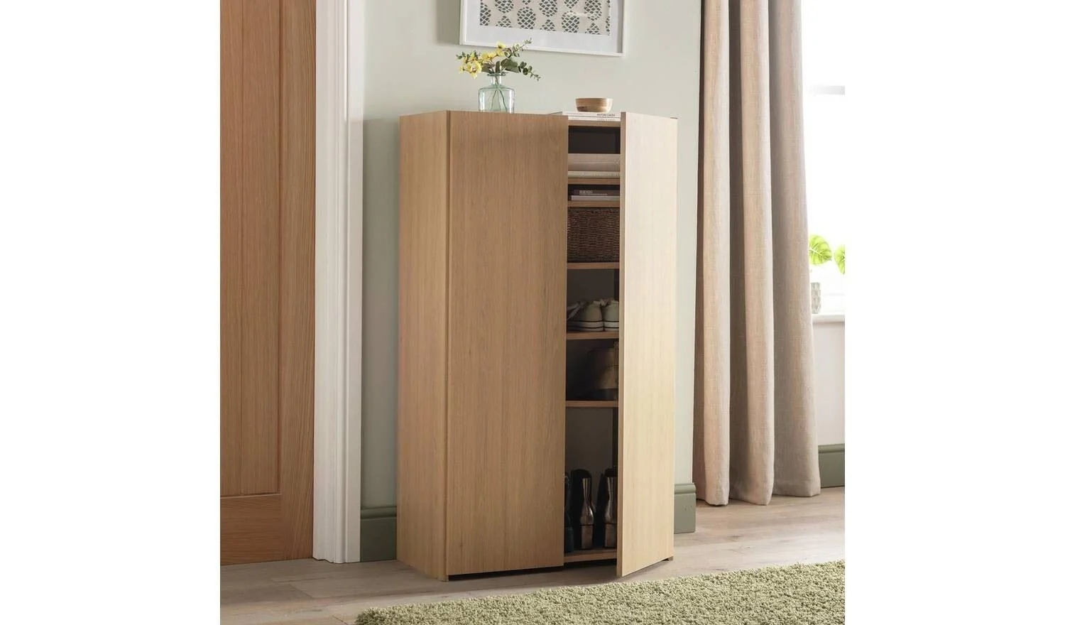 Seville 2 Door Shoe Storage Cabinet - Oak - Image 2