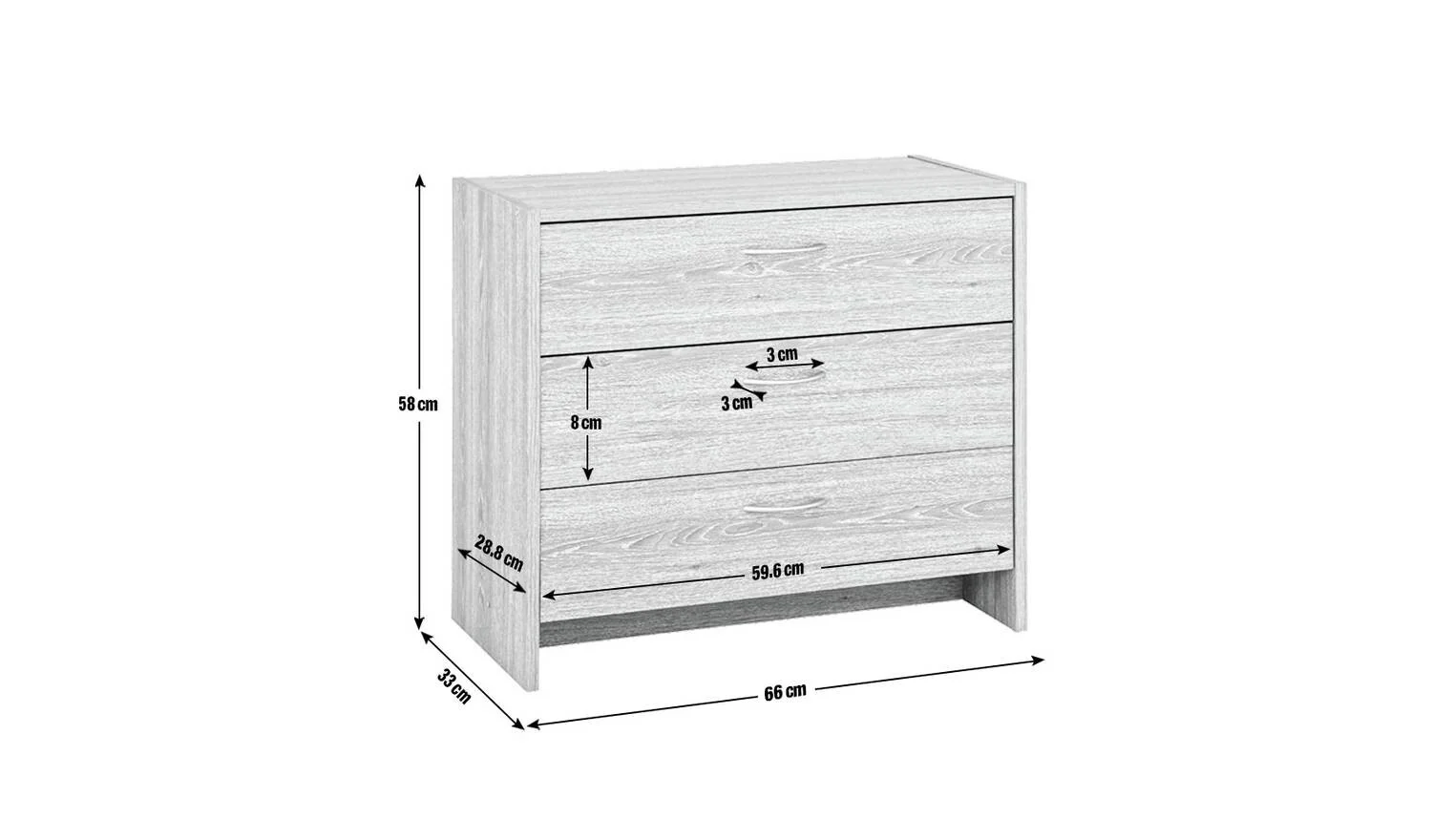 Seville 3 Drawer Chest Grey Oak Effect Easy Assembly Home Furniture - Image 2