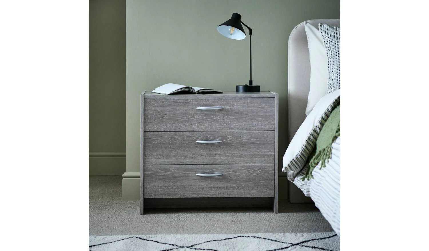 Seville 3 Drawer Chest Grey Oak Effect Easy Assembly Home Furniture - Image 3