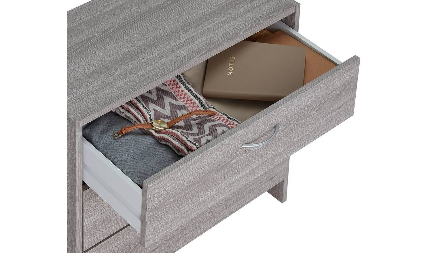 Seville 3 Drawer Chest Grey Oak Effect Easy Assembly Home Furniture - Image 4