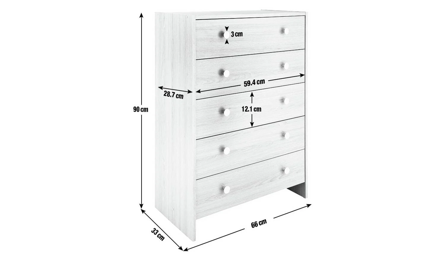 Seville 5 Drawer Chest Anthracite Storage Organiser Bedroom Furniture - Image 2