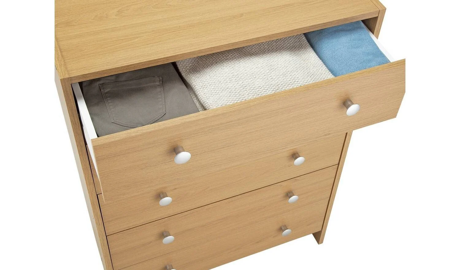 Seville 5 Drawer Chest Oak Effect For Bedroom Hallway Living Room Storage - Image 2