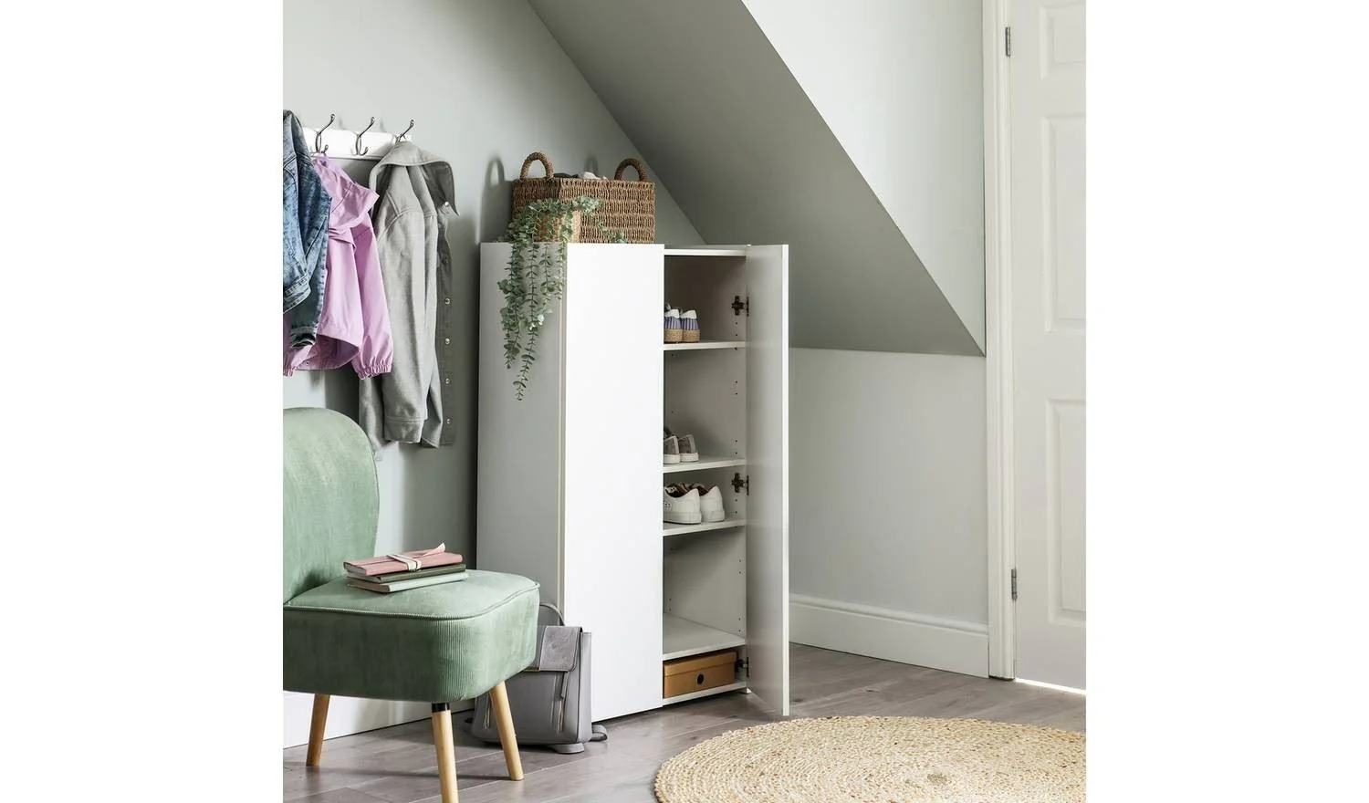 Seville Shoe Storage Cabinet White Easy Assembly Space Saving UK - Image 2
