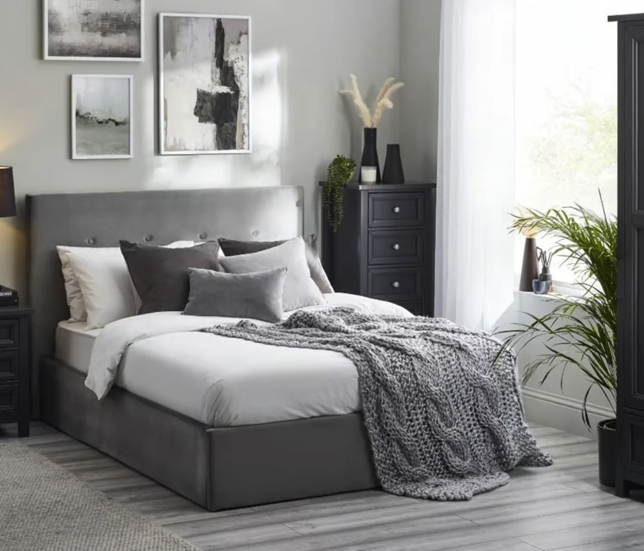 Shoreditch Grey Velvet Ottoman Storage Bed Frame 5ft King Size Elegant Bedroom - Image 2