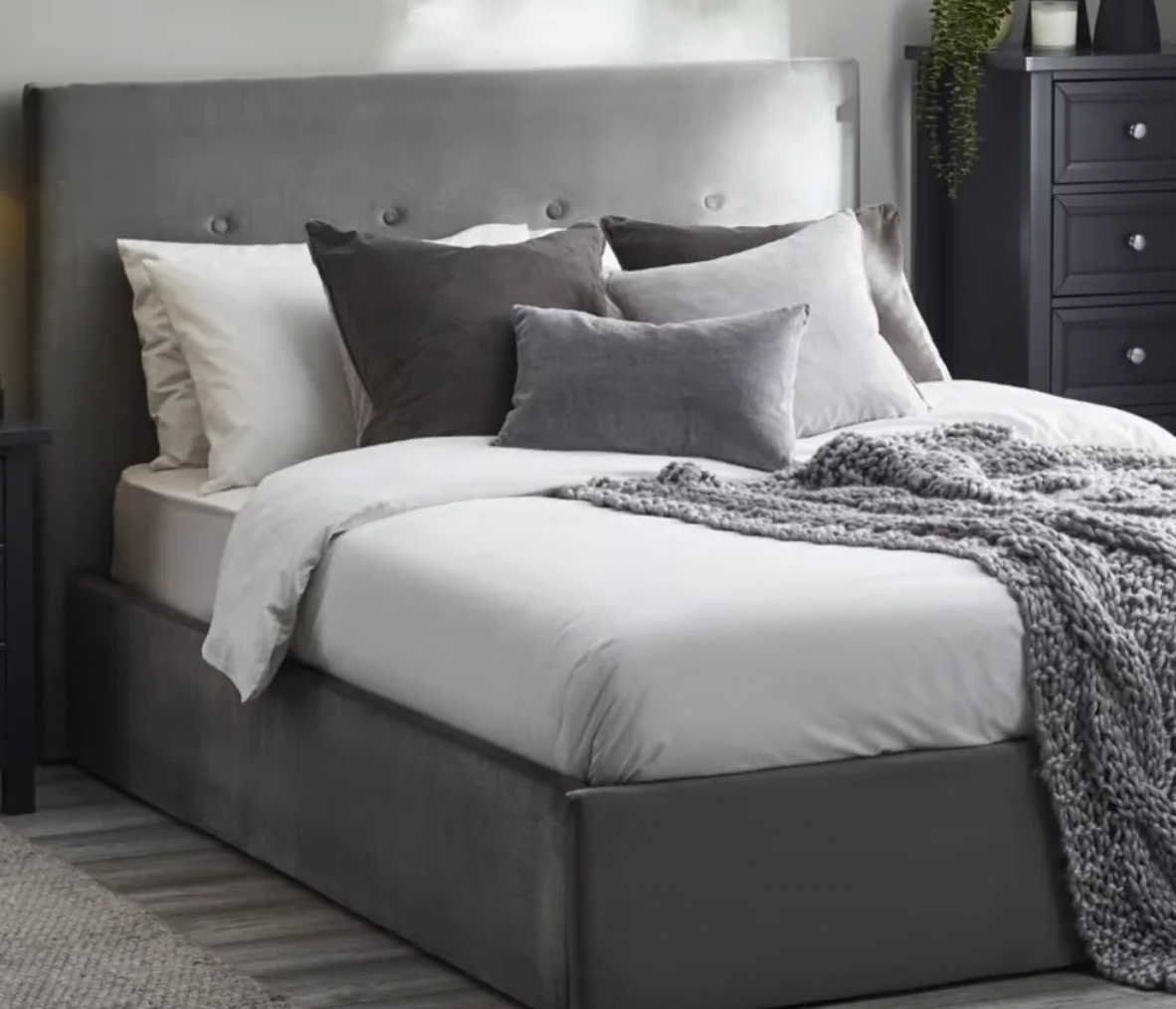 Shoreditch Grey Velvet Ottoman Storage Bed Frame 5ft King Size Elegant Bedroom - Image 6