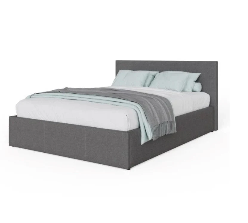 Side Lift Ottoman Bed Frame Small Double 4ft Grey Hopsack Fabric Storage - Image 3