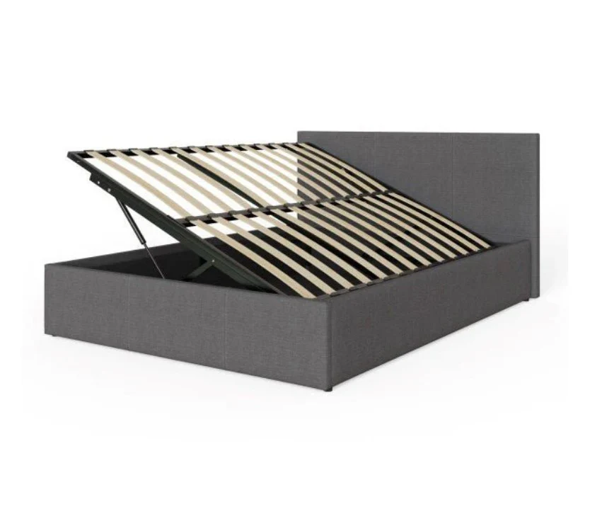 Side Lift Ottoman Bed Frame Small Double 4ft Grey Hopsack Fabric Storage - Image 5