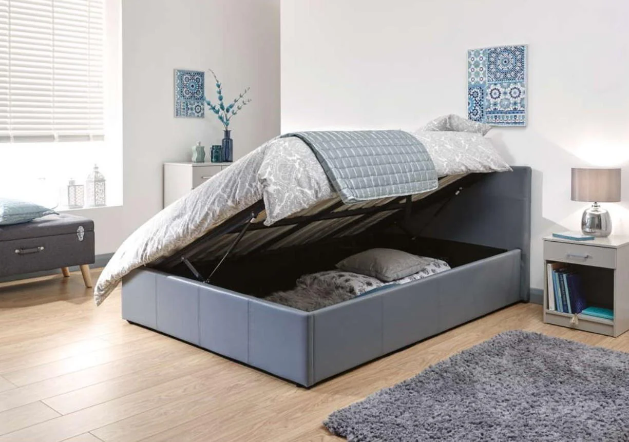 Side Lift Ottoman Small Double 120cm Grey Storage Bed Frame - Image 2