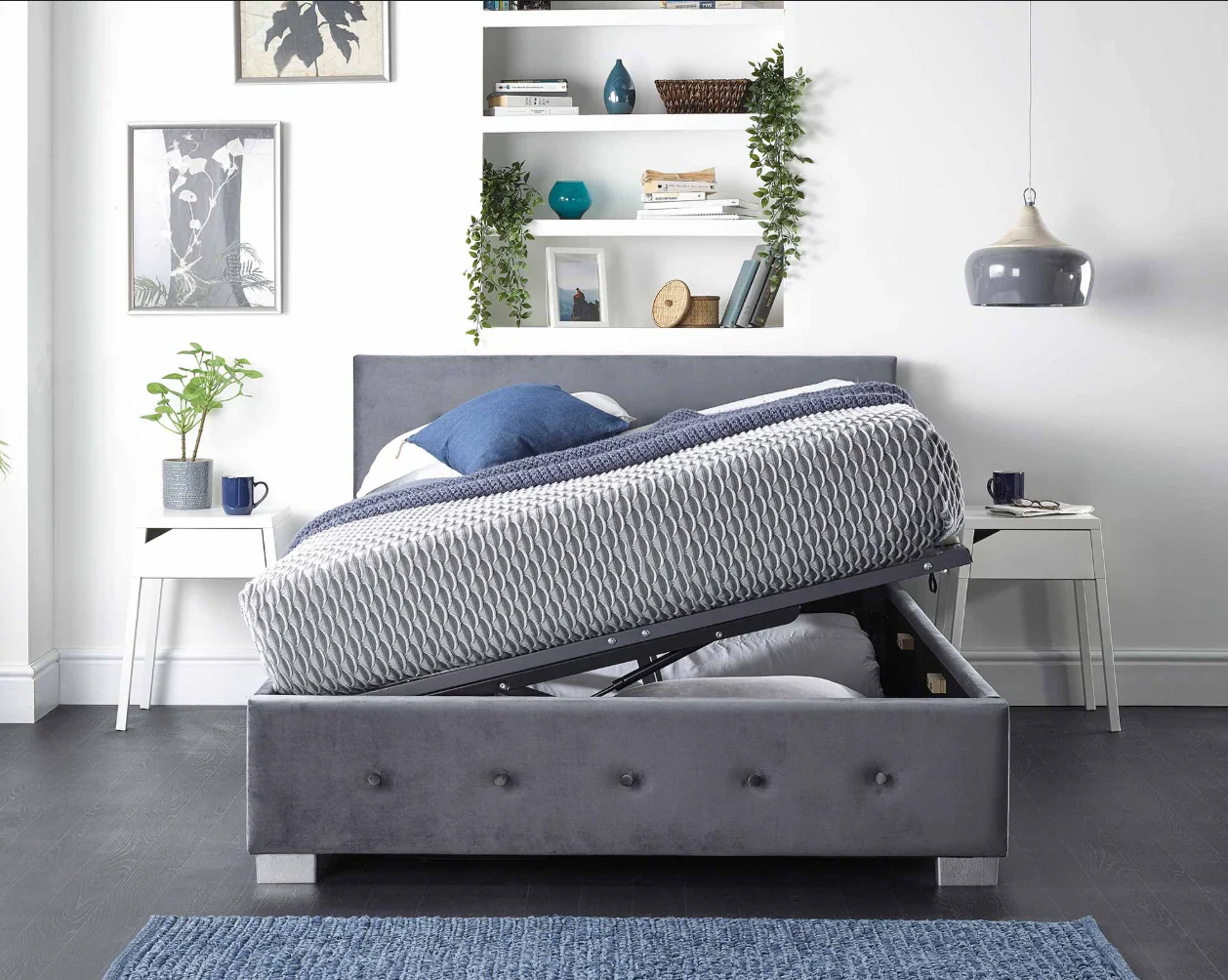 Side Opening Storage Ottoman 4ft6 Double Plush Velvet Steel (Grey) Bed & Bedroom - Image 3