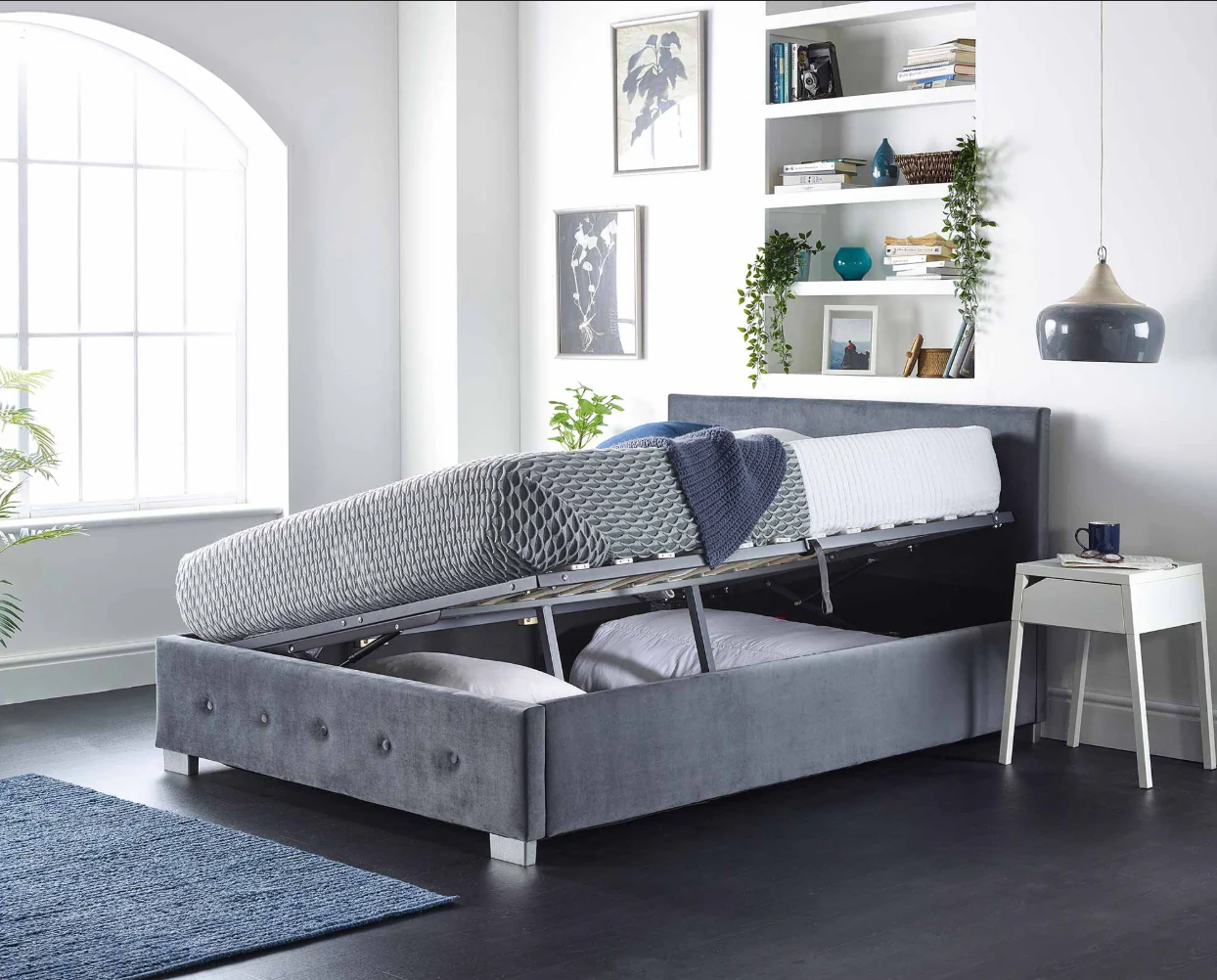 Side Opening Storage Ottoman 4ft6 Double Plush Velvet Steel (Grey) Bed & Bedroom - Image 4